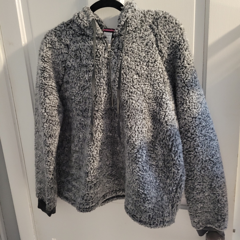 Grey black an white sherpa quarter zip hoodie